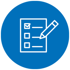 White icon representing project management on blue background